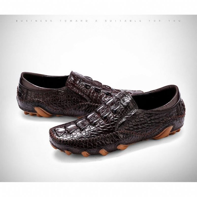 Ανδρικά Παπούτσια Casual Πολυτέλεια Alligator Texture Slip On Οξφόρδης - Καφές