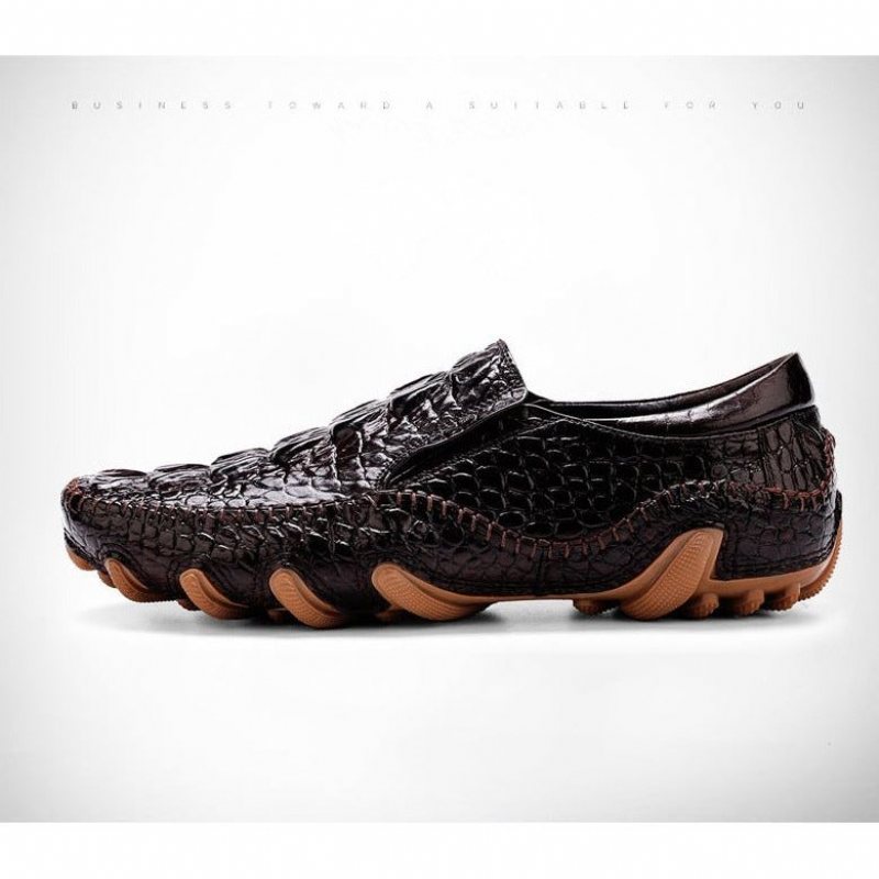 Ανδρικά Παπούτσια Casual Πολυτέλεια Alligator Texture Slip On Οξφόρδης - Καφές