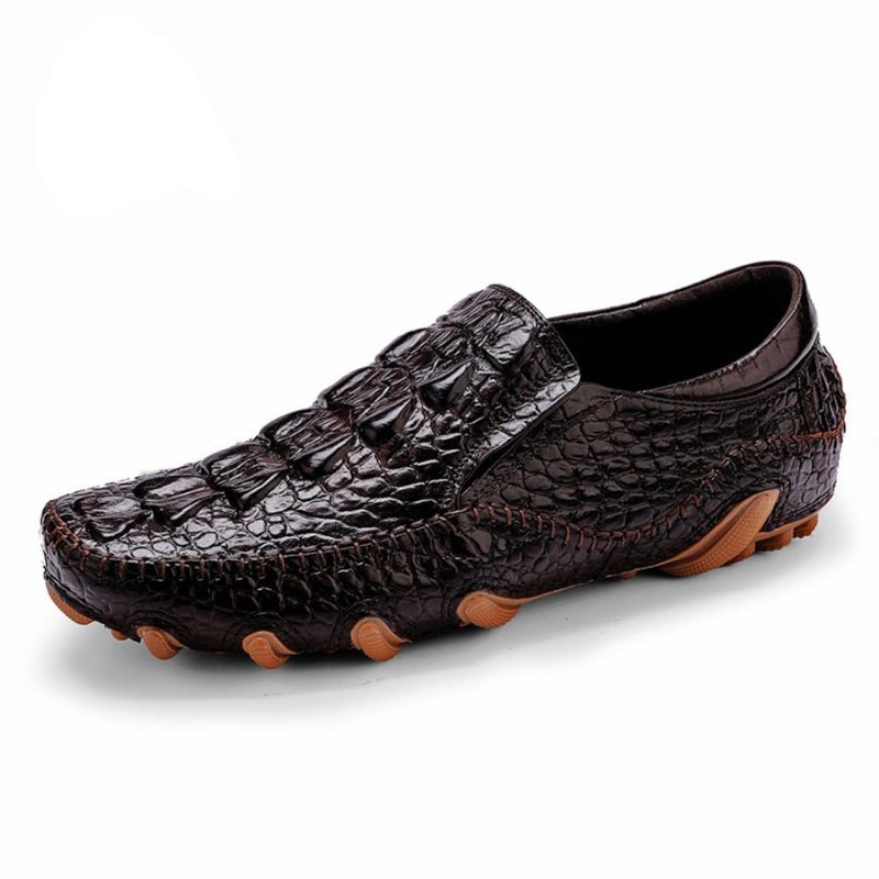 Ανδρικά Παπούτσια Casual Πολυτέλεια Alligator Texture Slip On Οξφόρδης - Καφές