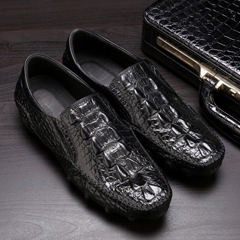 Ανδρικά Παπούτσια Casual Πολυτέλεια Alligator Texture Slip On Οξφόρδης - Μαύρο