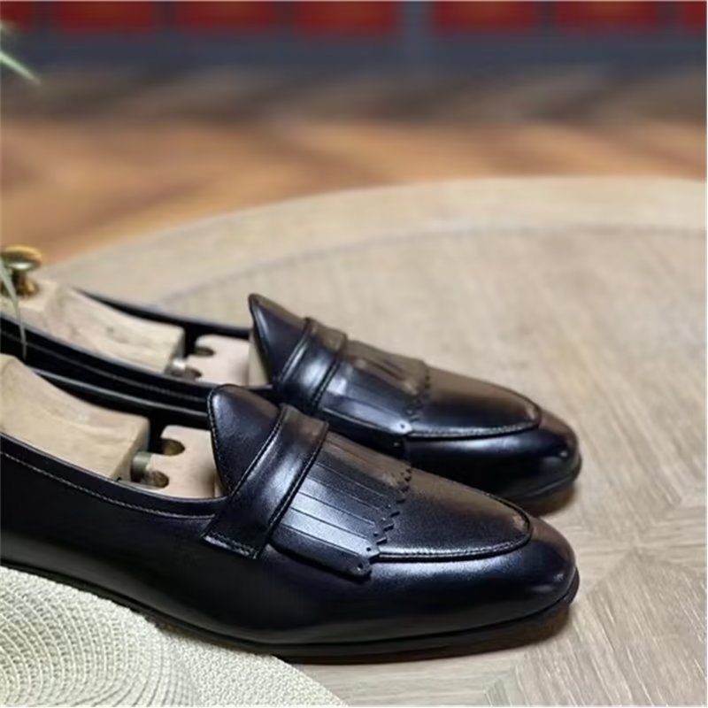 Ανδρικά Παπούτσια Casual Πολυτέλεια Tassel Leather Slip On Loafers - Μαύρο