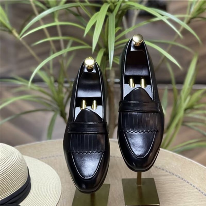 Ανδρικά Παπούτσια Casual Πολυτέλεια Tassel Leather Slip On Loafers - Μαύρο