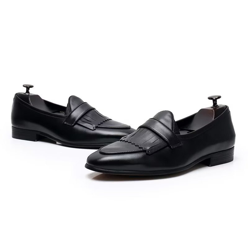 Ανδρικά Παπούτσια Casual Πολυτέλεια Tassel Leather Slip On Loafers - Μαύρο