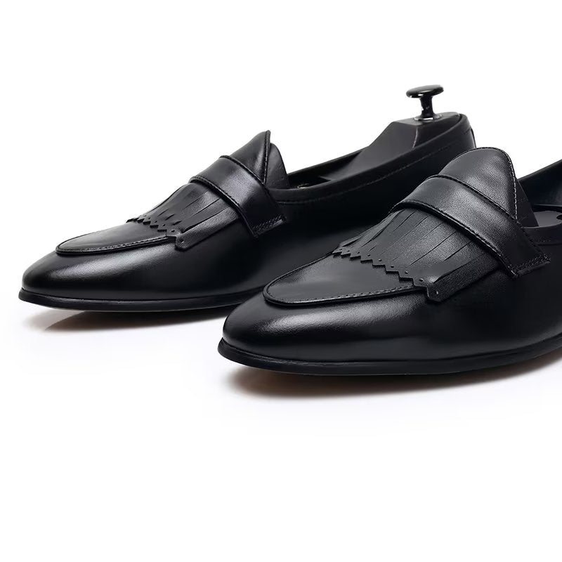 Ανδρικά Παπούτσια Casual Πολυτέλεια Tassel Leather Slip On Loafers - Μαύρο