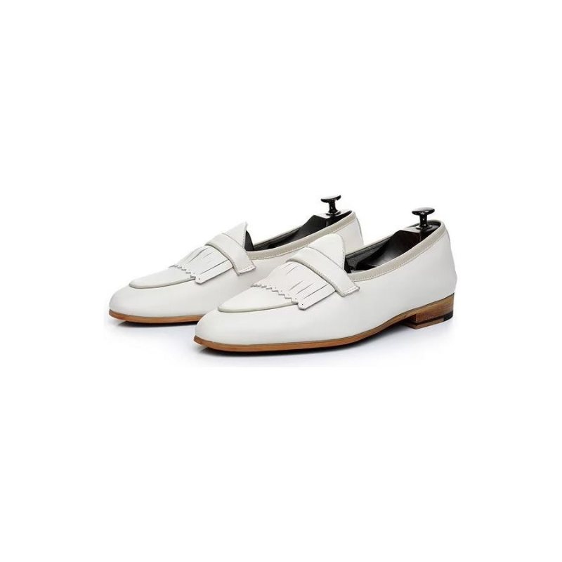 Ανδρικά Παπούτσια Casual Πολυτέλεια Tassel Leather Slip On Loafers - Λευκό