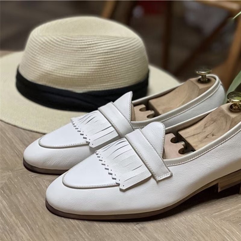 Ανδρικά Παπούτσια Casual Πολυτέλεια Tassel Leather Slip On Loafers - Λευκό