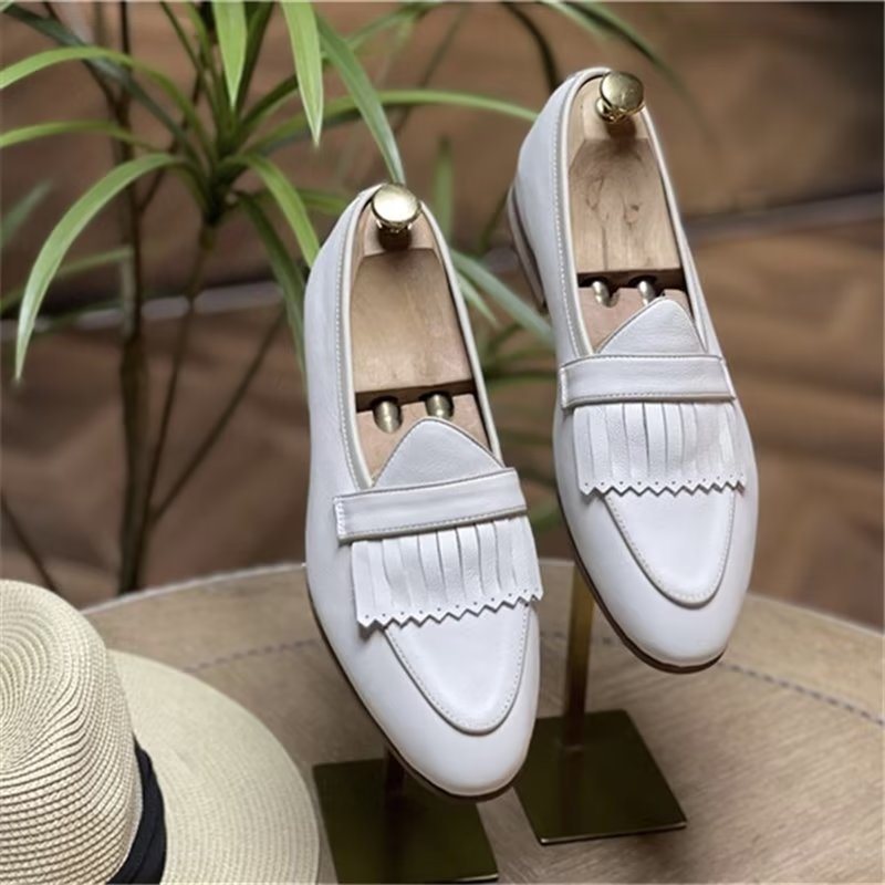 Ανδρικά Παπούτσια Casual Πολυτέλεια Tassel Leather Slip On Loafers - Λευκό