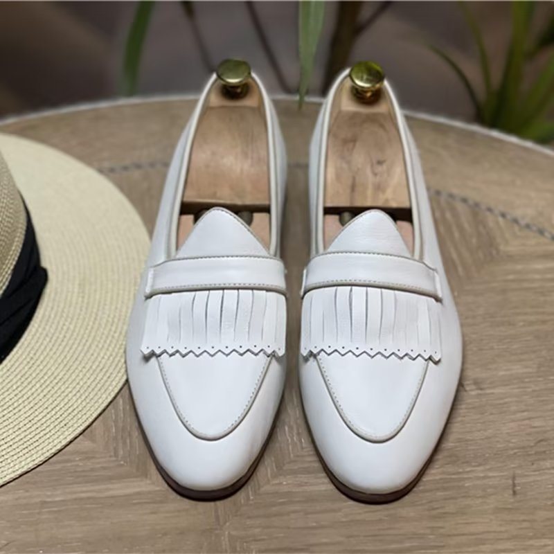 Ανδρικά Παπούτσια Casual Πολυτέλεια Tassel Leather Slip On Loafers - Λευκό