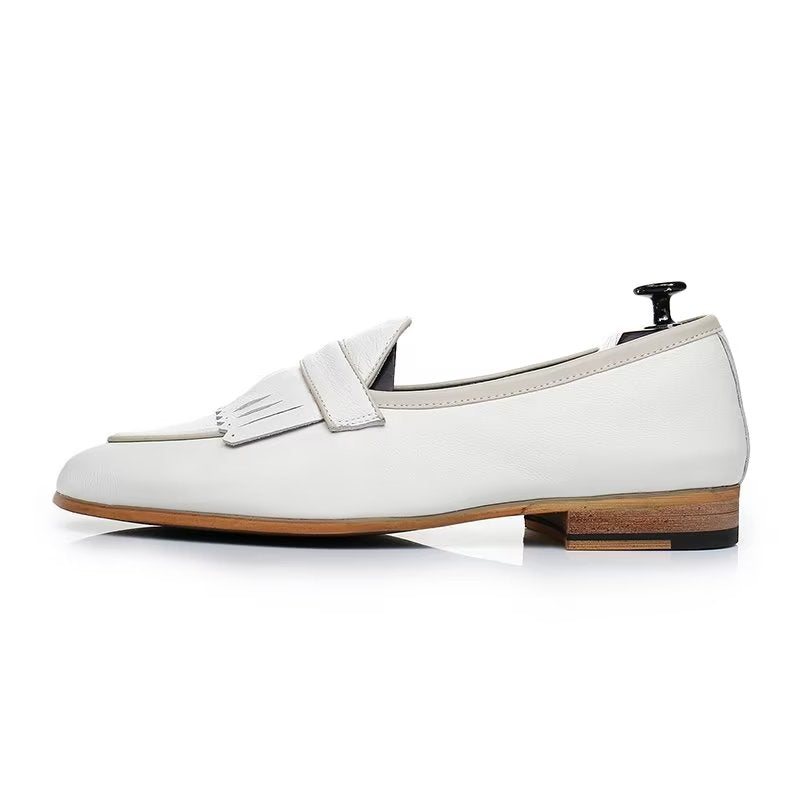 Ανδρικά Παπούτσια Casual Πολυτέλεια Tassel Leather Slip On Loafers - Λευκό