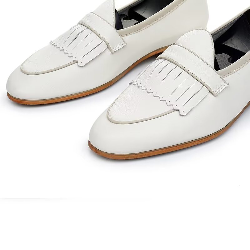 Ανδρικά Παπούτσια Casual Πολυτέλεια Tassel Leather Slip On Loafers - Λευκό