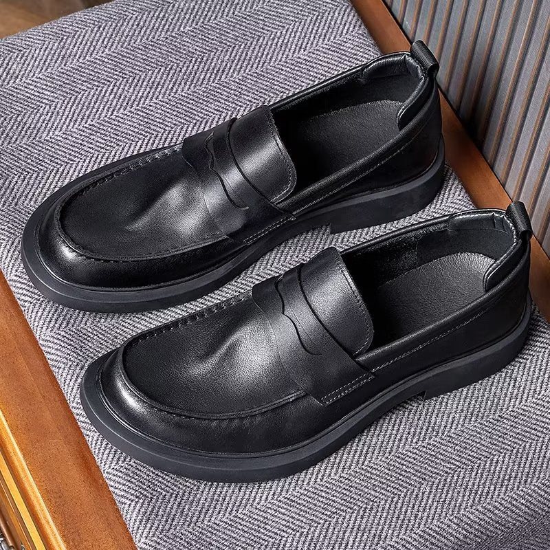 Ανδρικά Παπούτσια Casual Πολυτελή Δερμάτινα Slip-ons Κομψά Στρογγυλά Δάχτυλα - Μαύρος