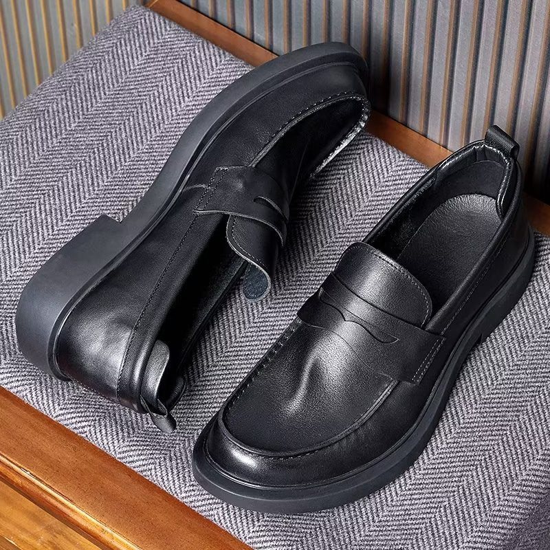 Ανδρικά Παπούτσια Casual Πολυτελή Δερμάτινα Slip-ons Κομψά Στρογγυλά Δάχτυλα - Μαύρος