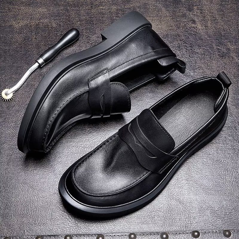 Ανδρικά Παπούτσια Casual Πολυτελή Δερμάτινα Slip-ons Κομψά Στρογγυλά Δάχτυλα - Μαύρος