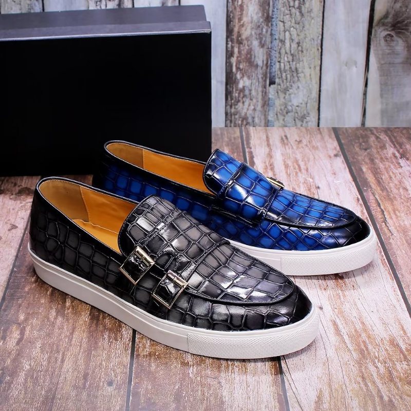 Ανδρικά Παπούτσια Casual Χειροποίητα Crocodile Monkstrap - Μπλε 