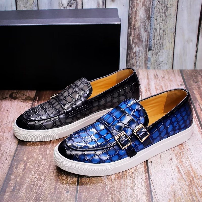 Ανδρικά Παπούτσια Casual Χειροποίητα Crocodile Monkstrap - Μπλε 