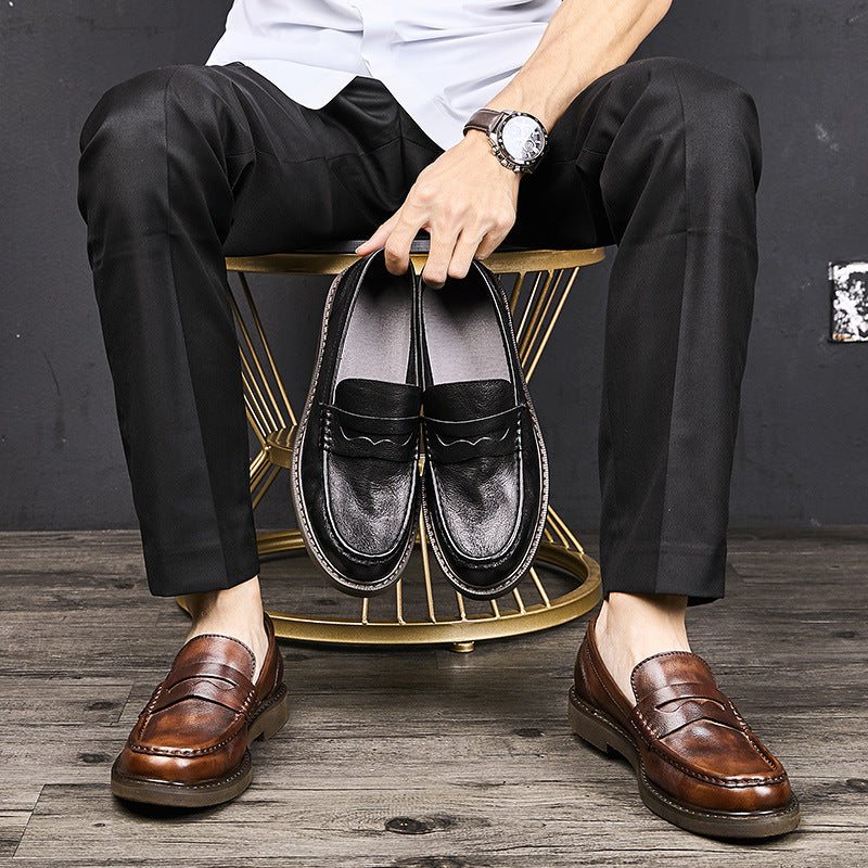 Ανδρικά Παπούτσια Loafers Cowhide Slip-on Moccasin - Καφές