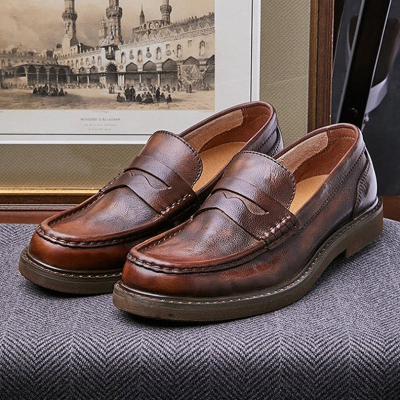 Ανδρικά Παπούτσια Loafers Cowhide Slip-on Moccasin - Καφές