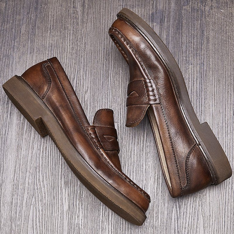 Ανδρικά Παπούτσια Loafers Cowhide Slip-on Moccasin - Καφές