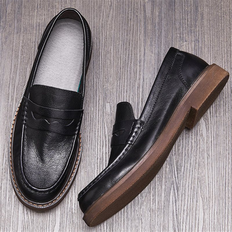 Ανδρικά Παπούτσια Loafers Cowhide Slip-on Moccasin - Μαύρο