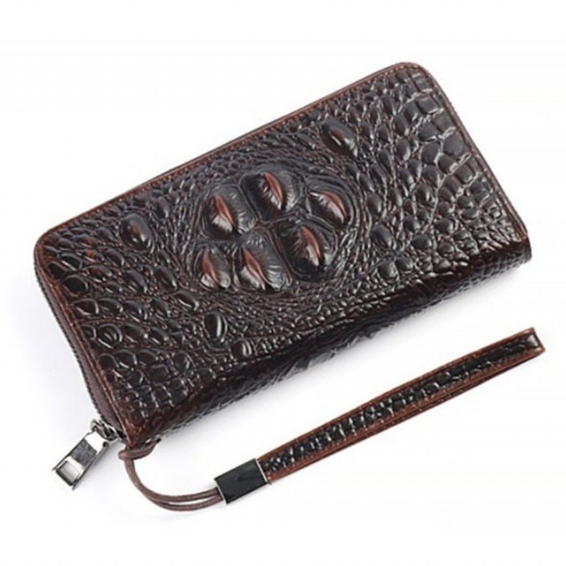 Ανδρικά Πορτοφόλια Πορτοφόλι Vintage Crocodile Leather Long Clutch - Καφές