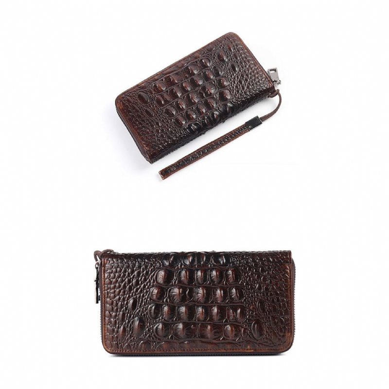 Ανδρικά Πορτοφόλια Πορτοφόλι Vintage Crocodile Leather Long Clutch - Καφές 2