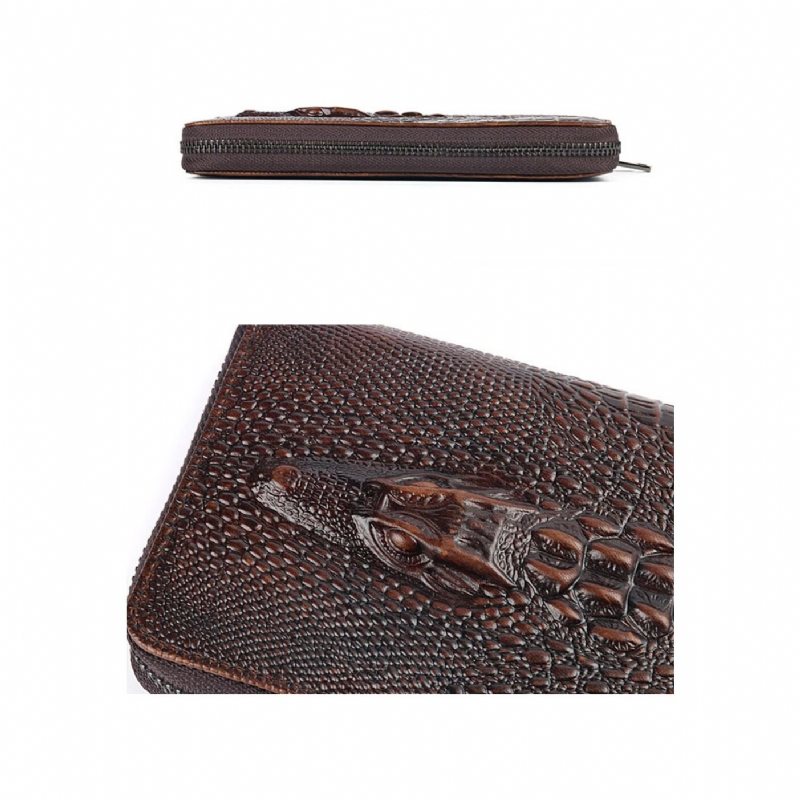 Ανδρικά Πορτοφόλια Πορτοφόλι Vintage Crocodile Leather Long Clutch - Καφές 2