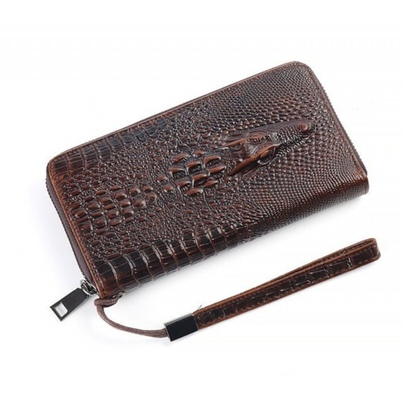 Ανδρικά Πορτοφόλια Πορτοφόλι Vintage Crocodile Leather Long Clutch - Καφές 2