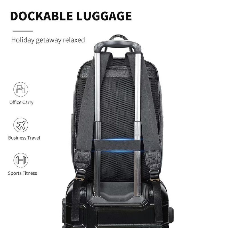 Ανδρικά Σακίδια Πλάτης Cowhide Business Travel Tech Backpack - Μαύρος