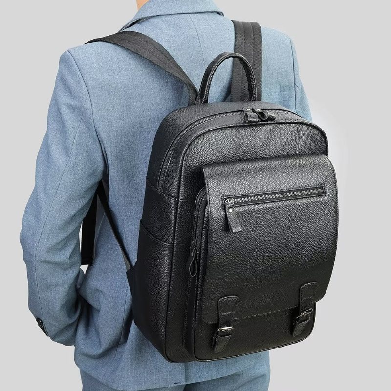 Ανδρικά Σακίδια Πλάτης Cowhide Business Travel Tech Backpack - Μαύρος