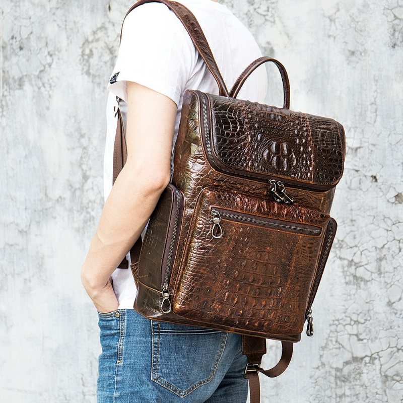 Ανδρικά Σακίδια Πλάτης Vintage Chic Leather Tech Travel Backpack - Καφές