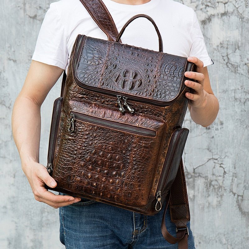 Ανδρικά Σακίδια Πλάτης Vintage Chic Leather Tech Travel Backpack - Καφές