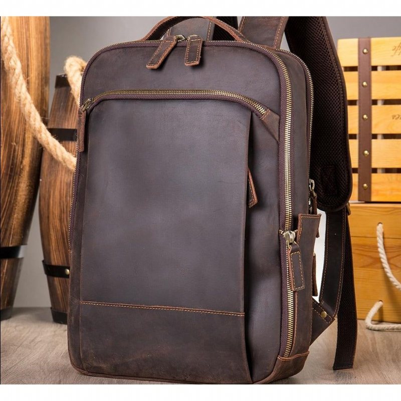 Ανδρικά Σακίδια Πλάτης Vintage Πολυτέλεια Leather Laptop Daypack - Καφές