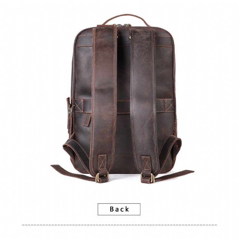 Ανδρικά Σακίδια Πλάτης Vintage Πολυτέλεια Leather Laptop Daypack - Καφές