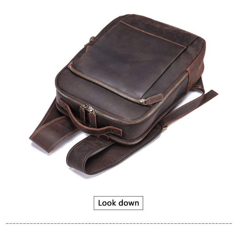 Ανδρικά Σακίδια Πλάτης Vintage Πολυτέλεια Leather Laptop Daypack - Καφές