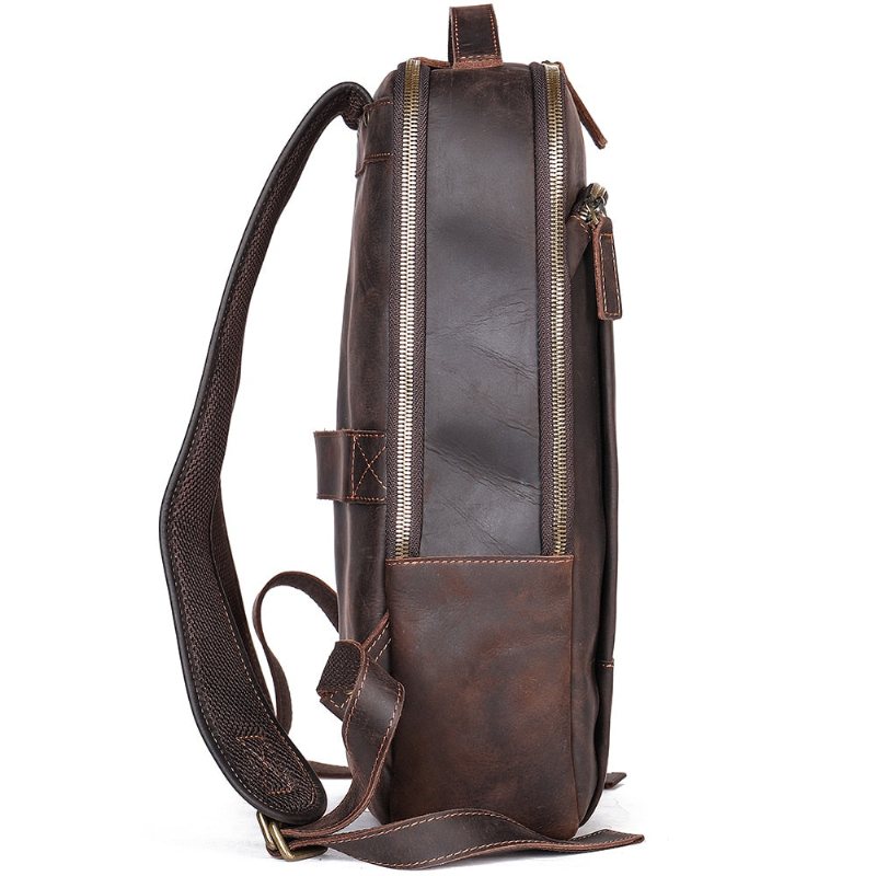 Ανδρικά Σακίδια Πλάτης Vintage Πολυτέλεια Leather Laptop Daypack - Καφές