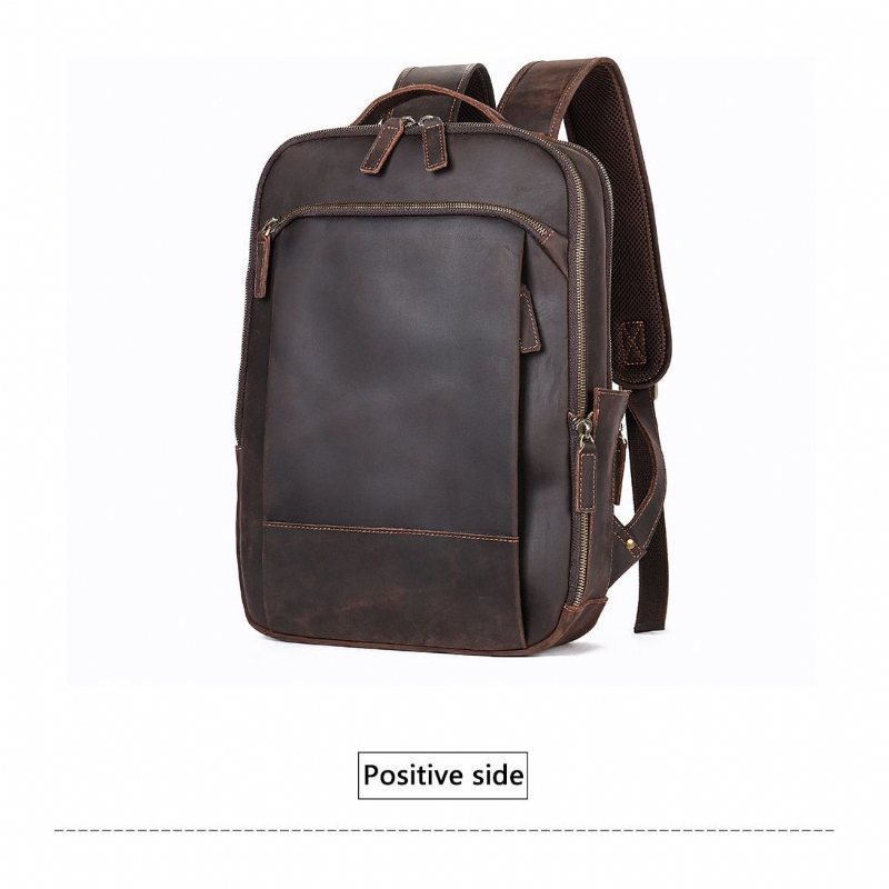 Ανδρικά Σακίδια Πλάτης Vintage Πολυτέλεια Leather Laptop Daypack - Καφές