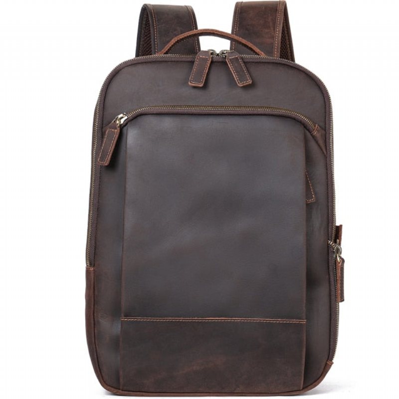 Ανδρικά Σακίδια Πλάτης Vintage Πολυτέλεια Leather Laptop Daypack - Καφές