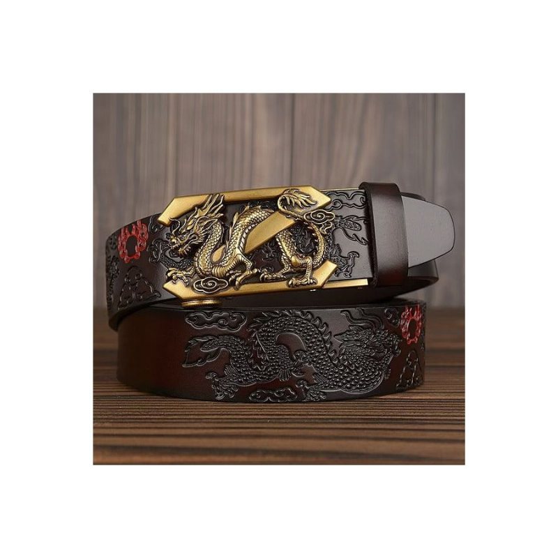 Ανδρικές Ζώνες Exquisite Chinese Dragon Automatic Belt - Καφές