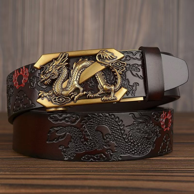 Ανδρικές Ζώνες Exquisite Chinese Dragon Automatic Belt - Καφές