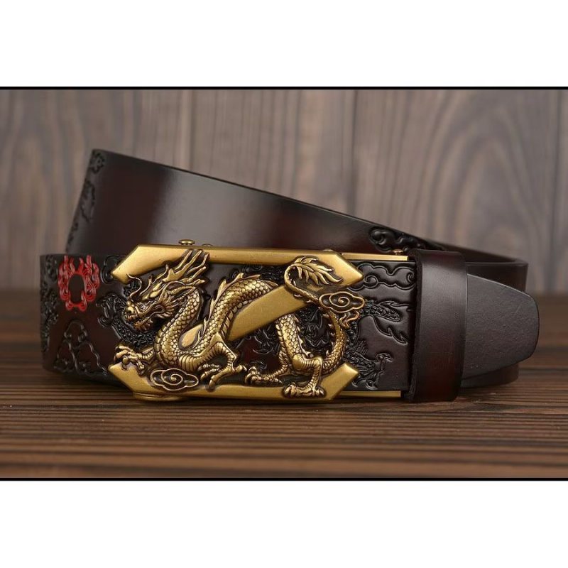 Ανδρικές Ζώνες Exquisite Chinese Dragon Automatic Belt - Καφές