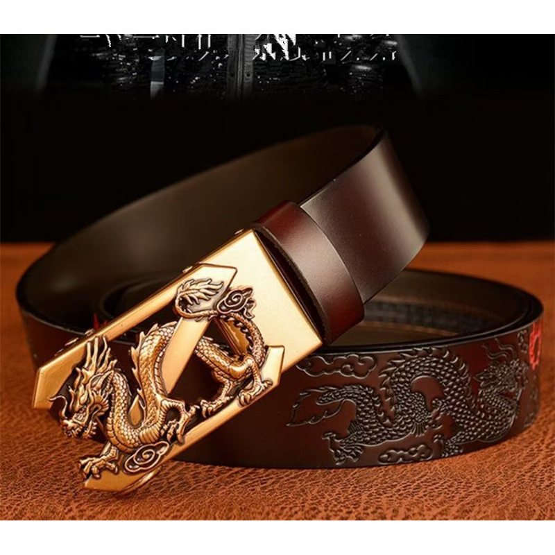 Ανδρικές Ζώνες Exquisite Chinese Dragon Automatic Belt - Καφές