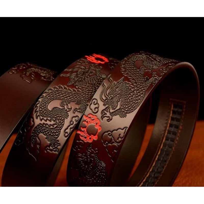 Ανδρικές Ζώνες Exquisite Chinese Dragon Automatic Belt - Καφές