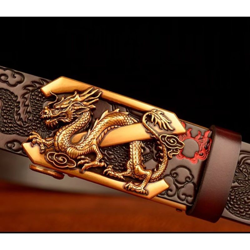 Ανδρικές Ζώνες Exquisite Chinese Dragon Automatic Belt - Καφές