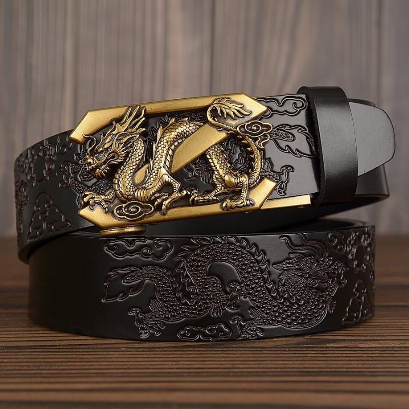 Ανδρικές Ζώνες Exquisite Chinese Dragon Automatic Belt - Μαύρος