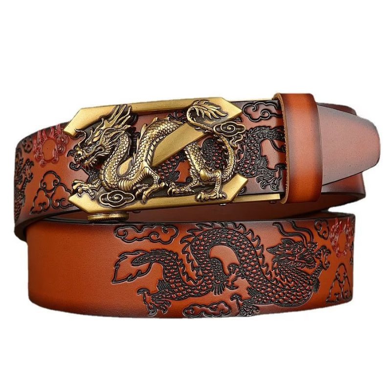 Ανδρικές Ζώνες Exquisite Chinese Dragon Automatic Belt - Καφέ