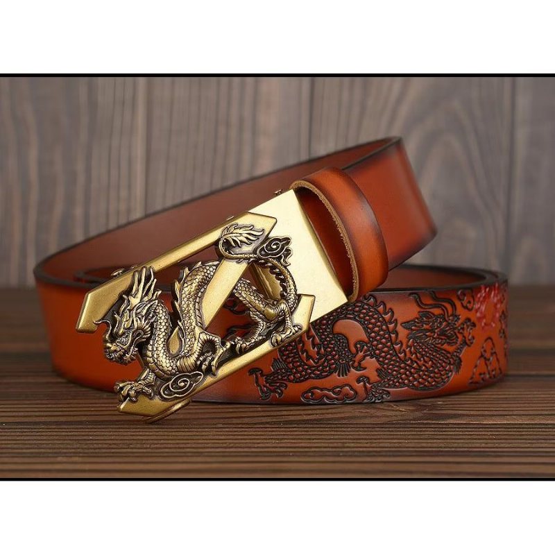 Ανδρικές Ζώνες Exquisite Chinese Dragon Automatic Belt - Καφέ