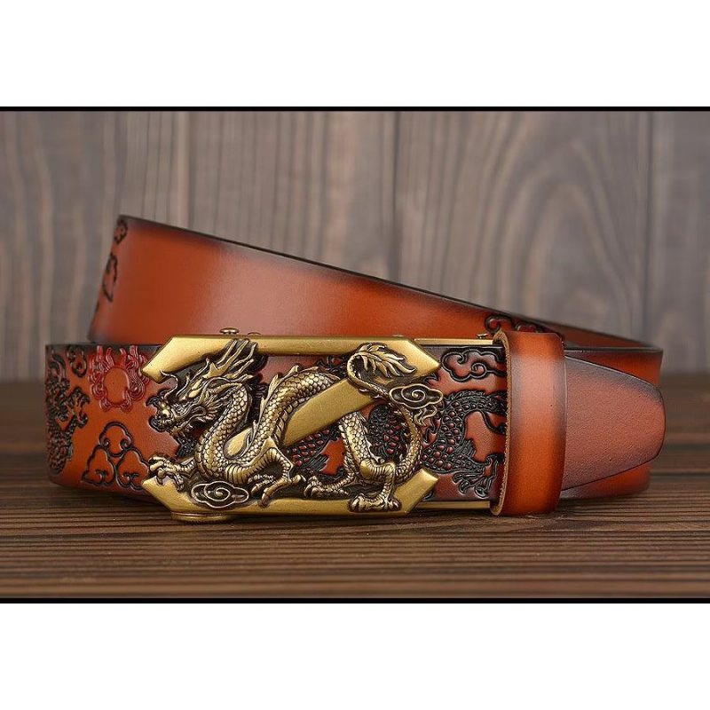 Ανδρικές Ζώνες Exquisite Chinese Dragon Automatic Belt - Καφέ