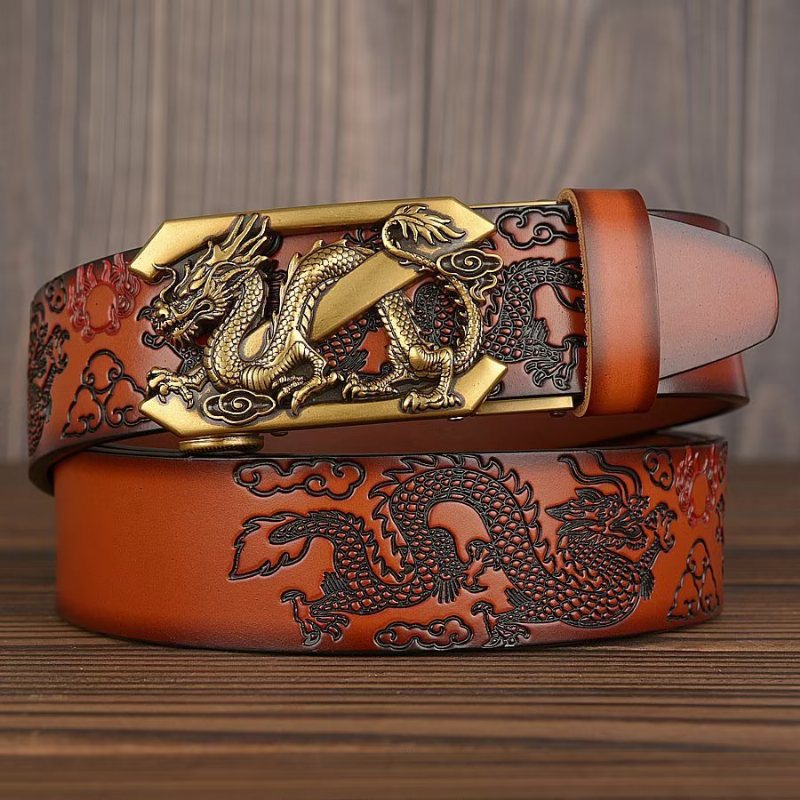 Ανδρικές Ζώνες Exquisite Chinese Dragon Automatic Belt - Καφέ