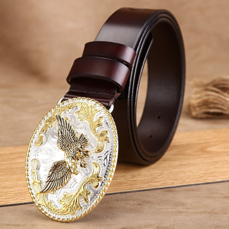 Ανδρικές Ζώνες Golden Eagle Exotic Ανάγλυφη Ζώνη Από Δέρμα Αγελάδας - Καφέ