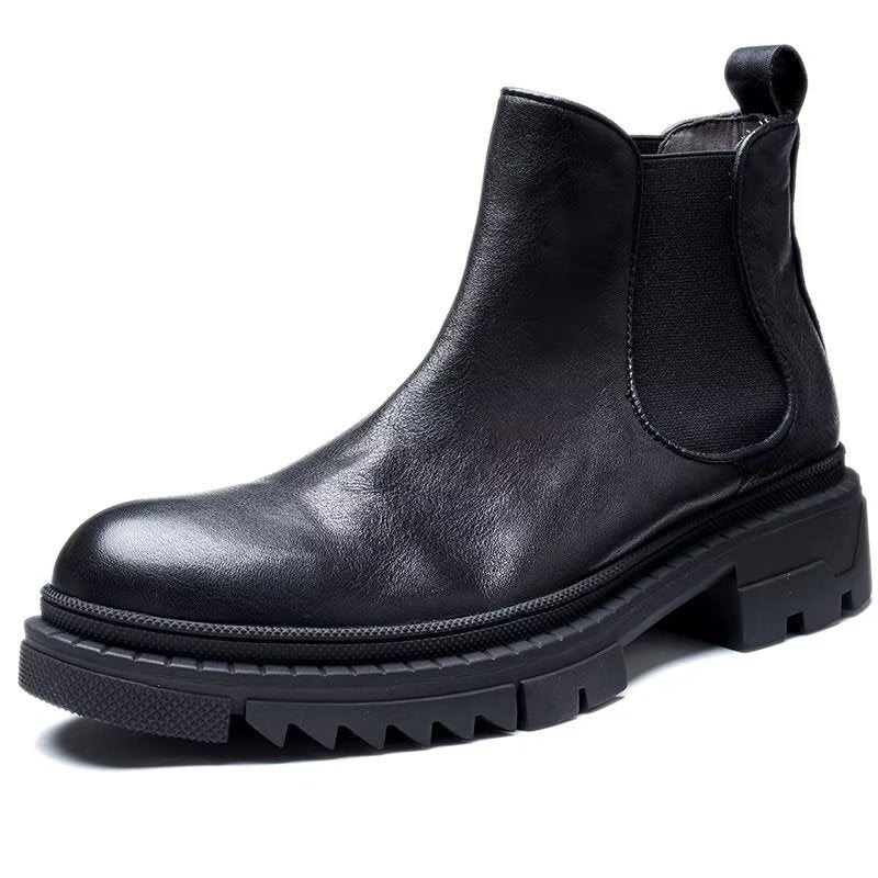 Ανδρικές Μπότες Cow Leather Slip On Ankle Boots - Μαύρο 